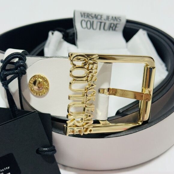 Versace Jeans Couture Belts Women 105/120 White Genuine Leather Gold Buckle NWT